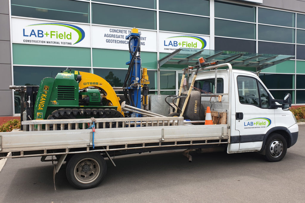 Truck loaded with Kanka drill rig and hand held drilling equipment for those hard to get to jobs
